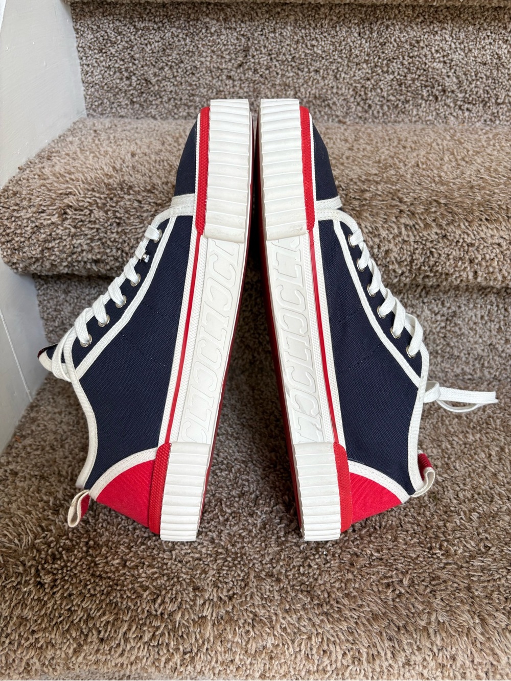 Christian Louboutin Gaby Men’s Navy and Red Canvas Lace up Sneakers - Picture 8 of 14